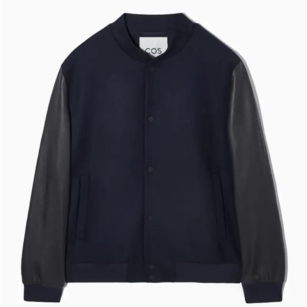 COS Leather Sleeve Wool Bomber Jacket